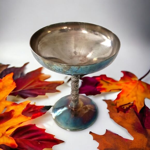 Valero Silver Plate Champagne Goblet Sherbet Dish Grapevine Stem PATINA Vintage. - Picture 13 of 16